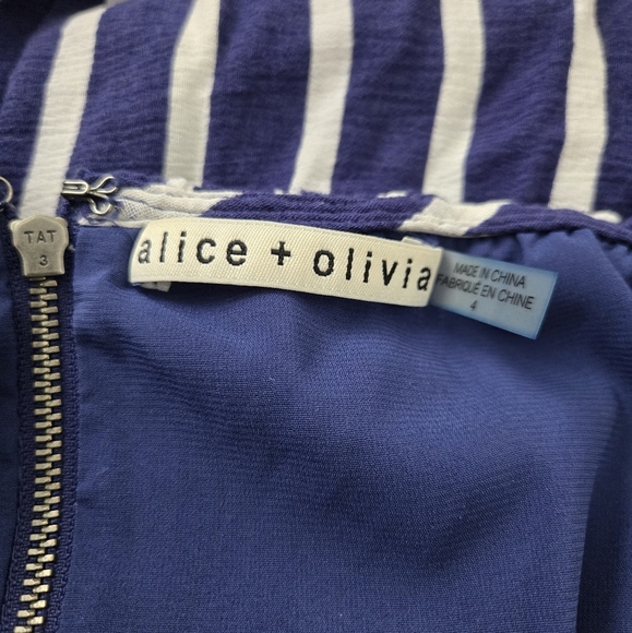 Alice + Olivia Grazi White/Blue Striped Off-the-Shoulder Maxi Dress Size 4 - Picture 6 of 9